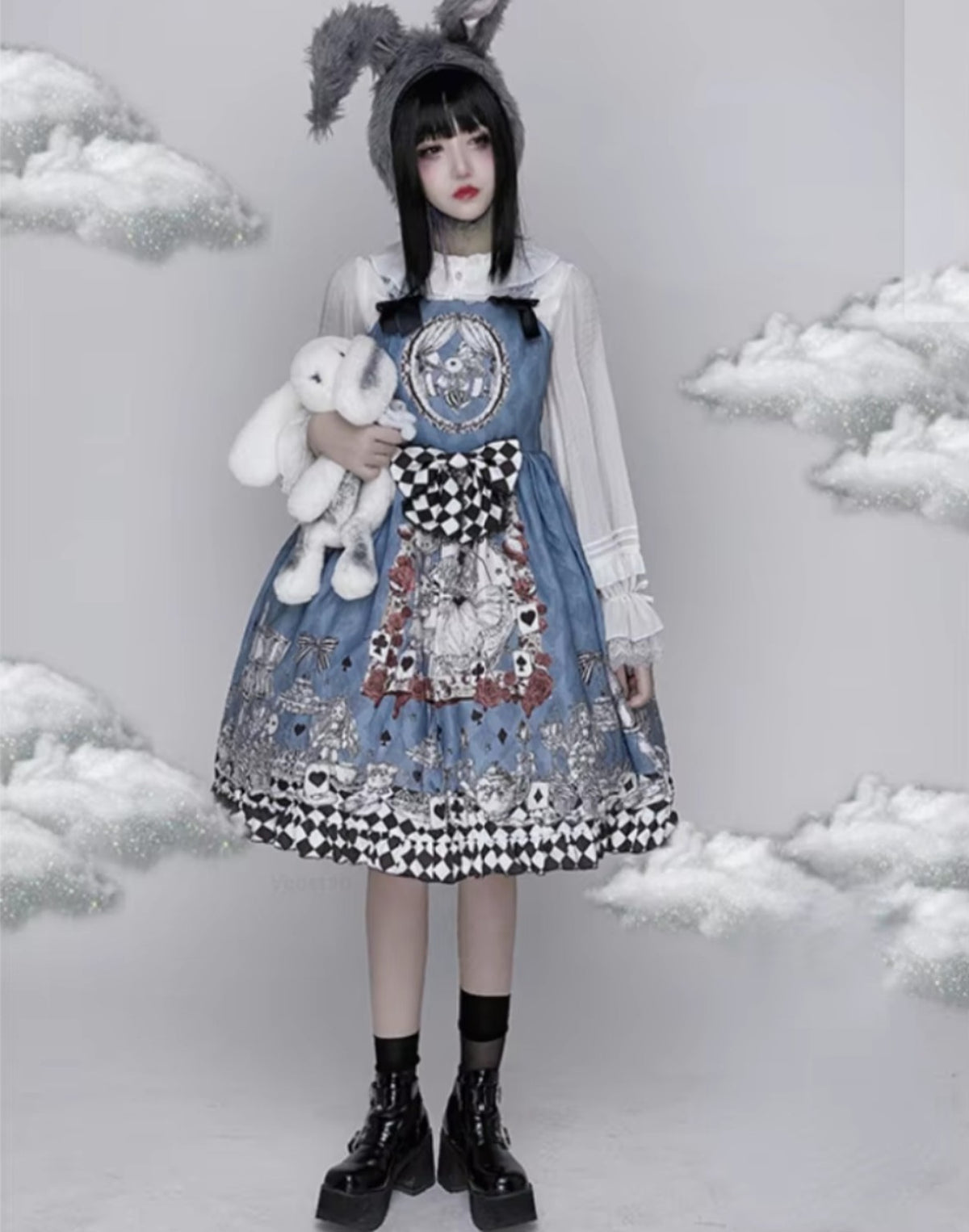 Blue Gothic Lolita JSK dress full length styling