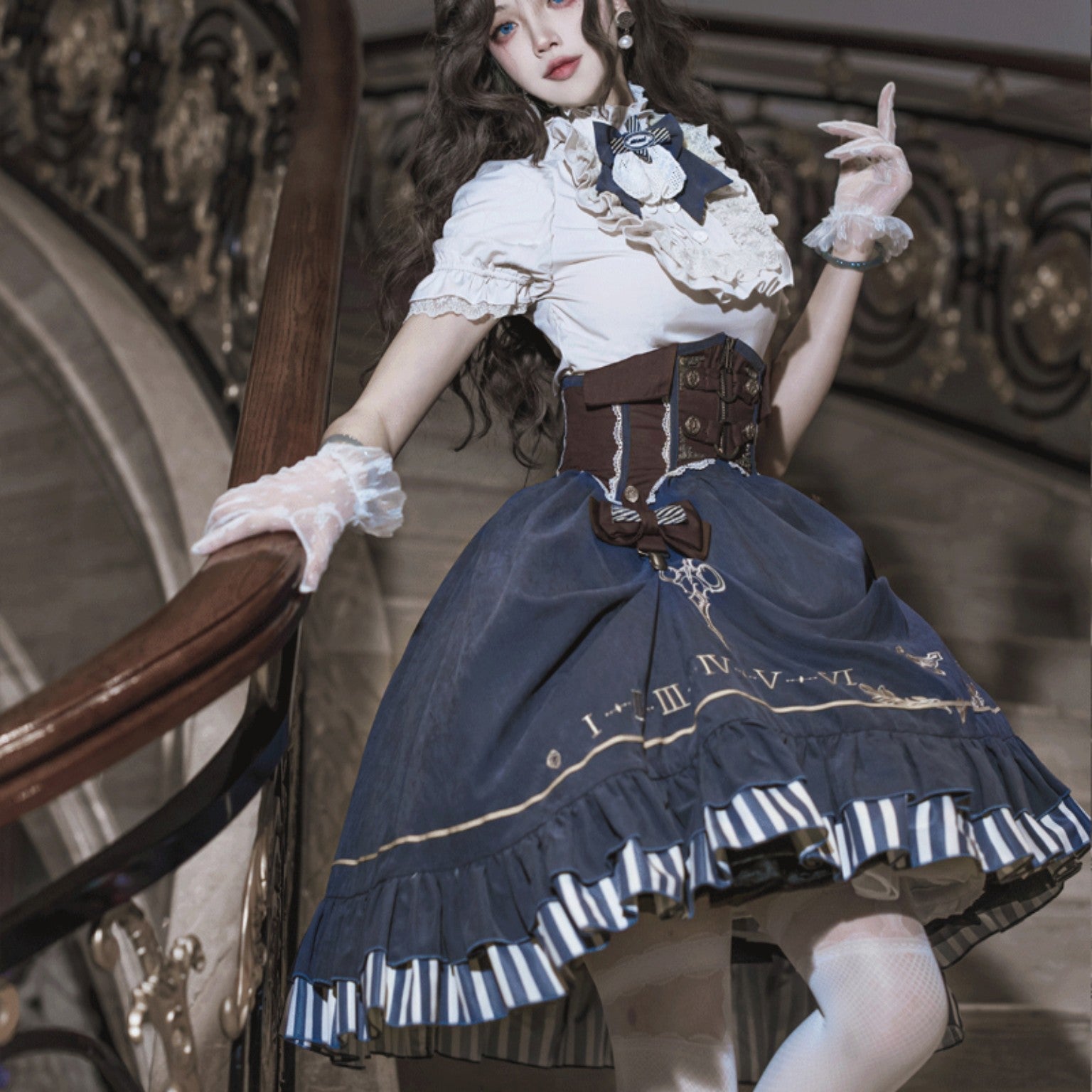 Clockwork Academy three piece Lolita set styled on model