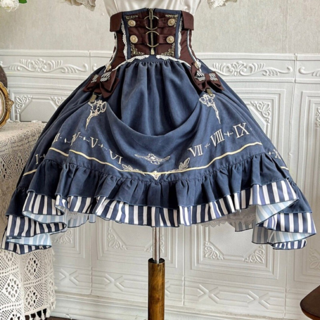 Clockwork Academy navy ruffle skirt detail