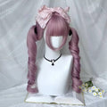 Dusty rose curly twin-tail Lolita wig with bangs and bow
