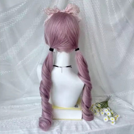 Dusty rose twin-tail Lolita wig back view