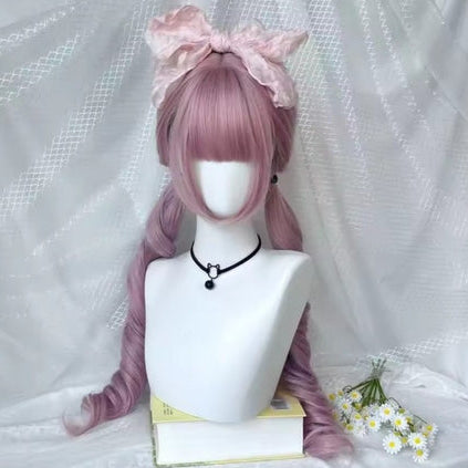 Dusty rose curly Lolita wig styled on mannequin