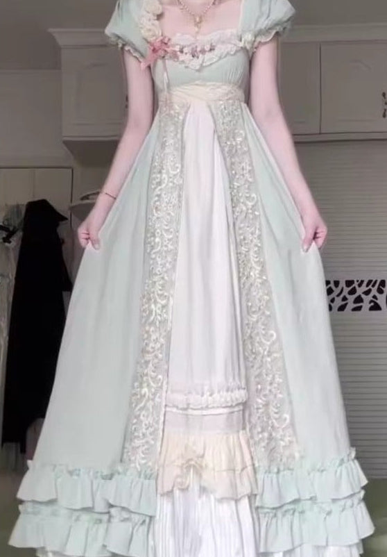 Mint imperial Lolita princess dress full length front view