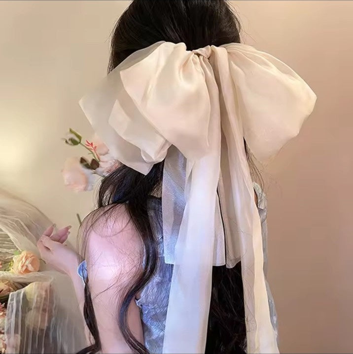 Cream oversized fairy ribbon bow hair clip