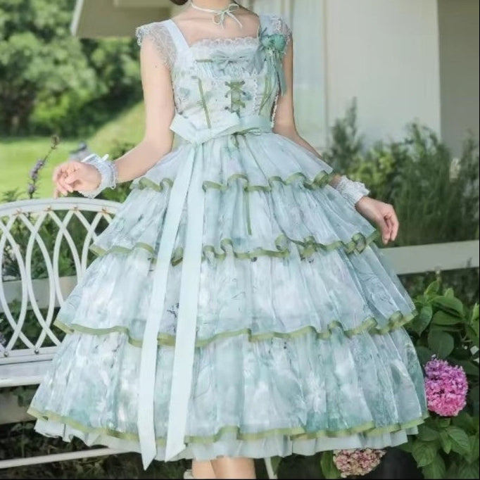 Mint green Pastel Garden Princess Dress front view