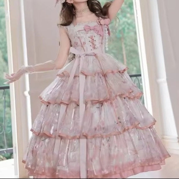 Pastel Garden Princess Dress in pink floral Lolita style