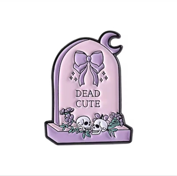 Pastel goth dead cute gravestone enamel brooch