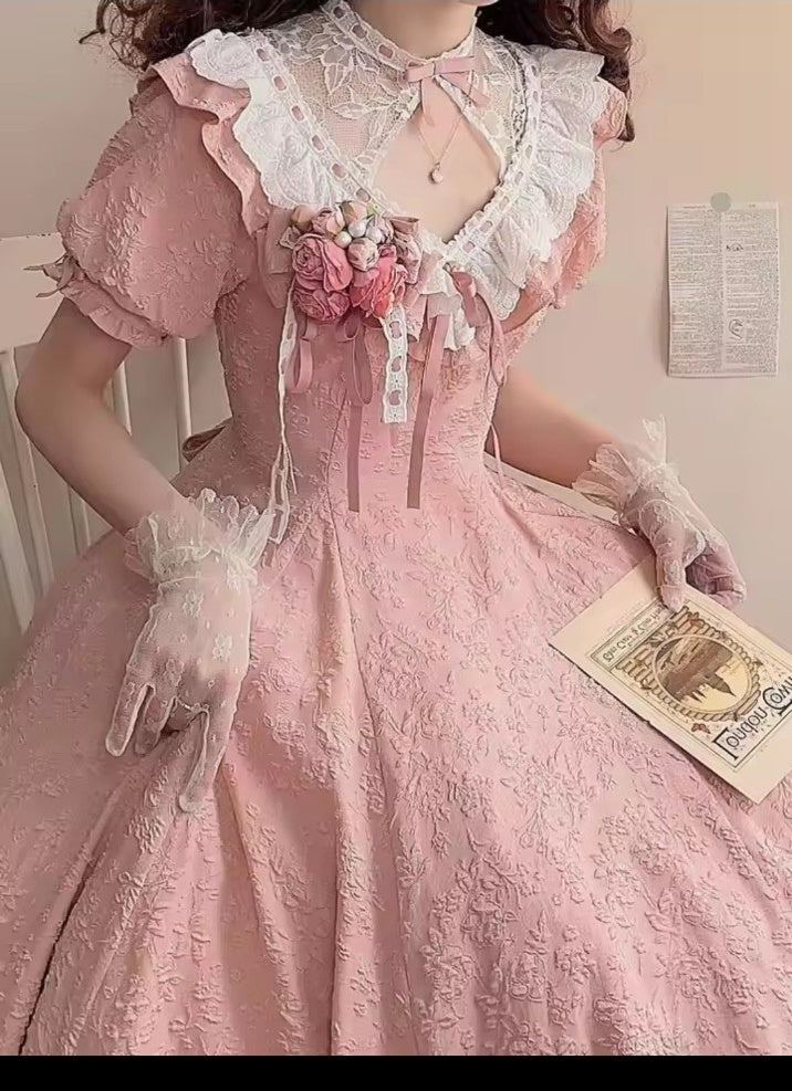 Pink Pastel Parlour Lace Dress front detail