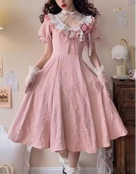 Pink Pastel Parlour Lace Dress full view
