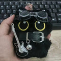 Punk black cat keychain with goggles, bell and guitar charm