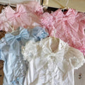 Strawberry Secret Lace Blouse in pink blue and white