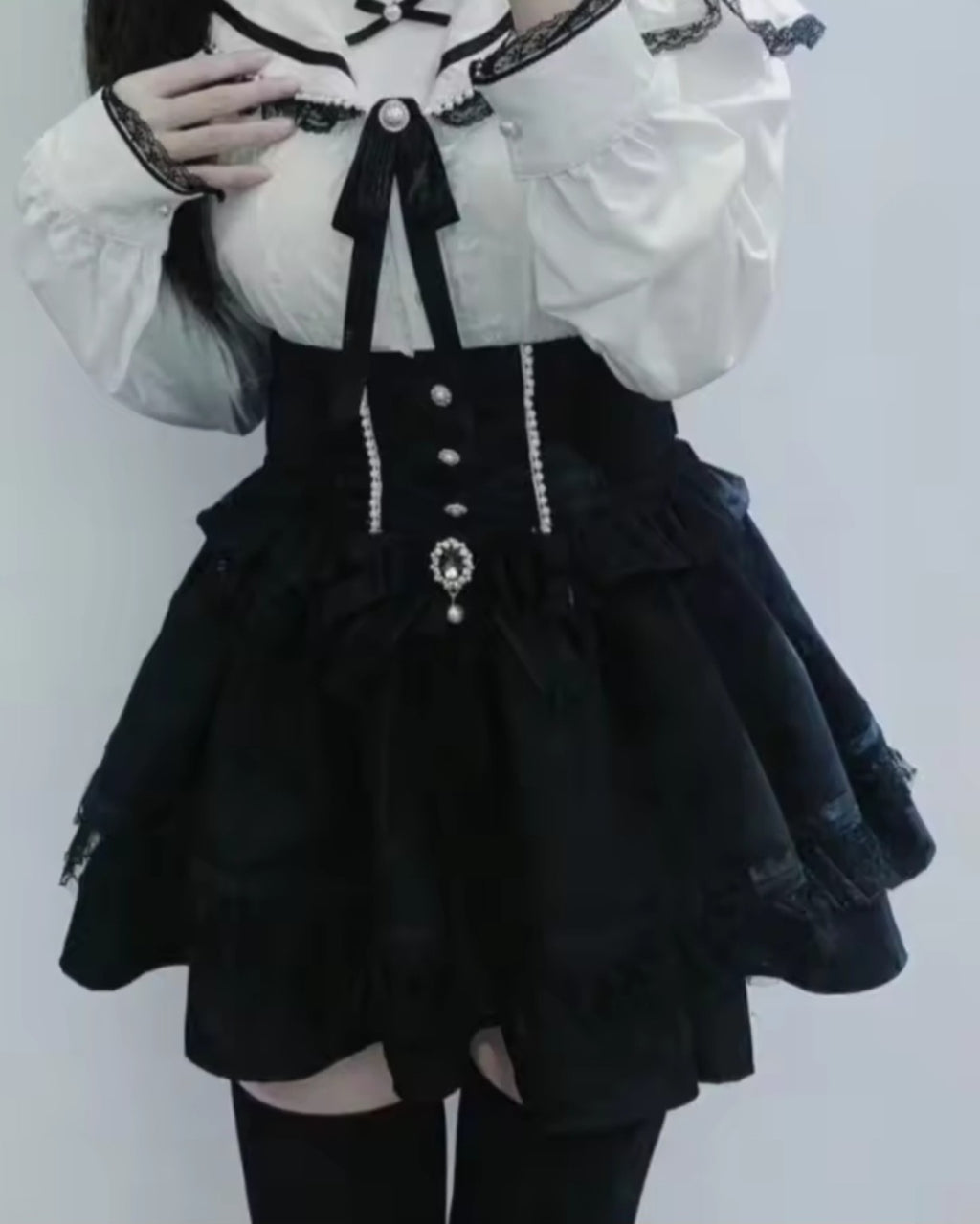 Black high waist bow detail Lolita mini skirt