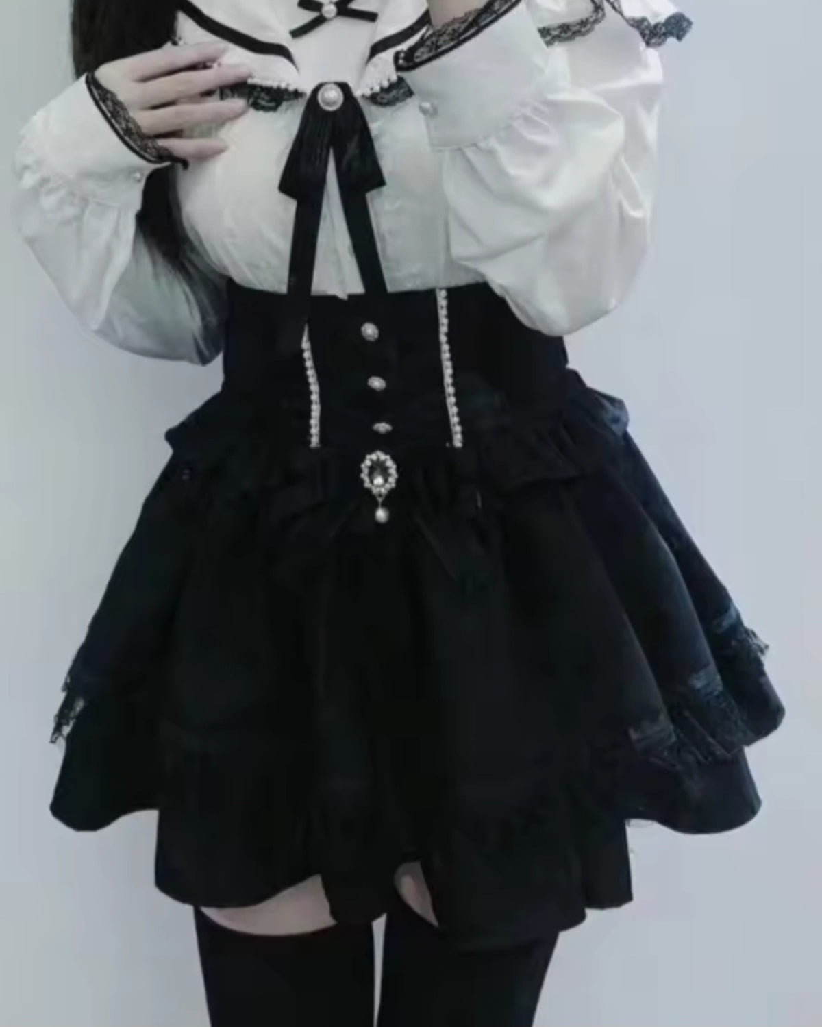Black high waist bow detail Lolita mini skirt