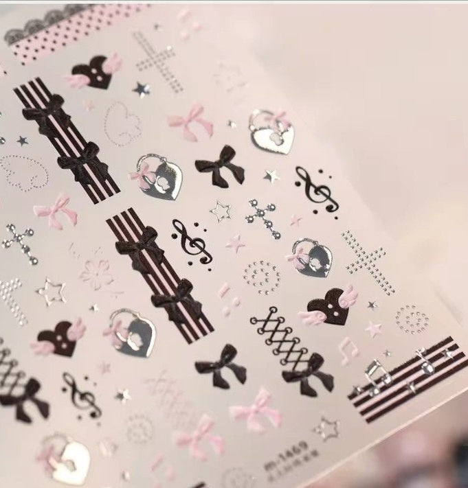 Pink black silver kawaii nail art decal stickers