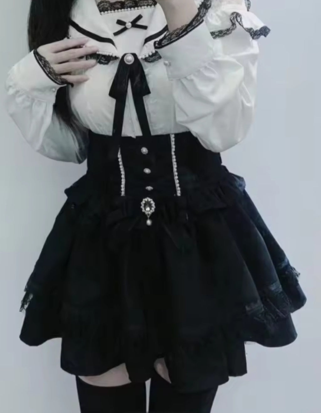 Black high waist Lolita mini skirt front view