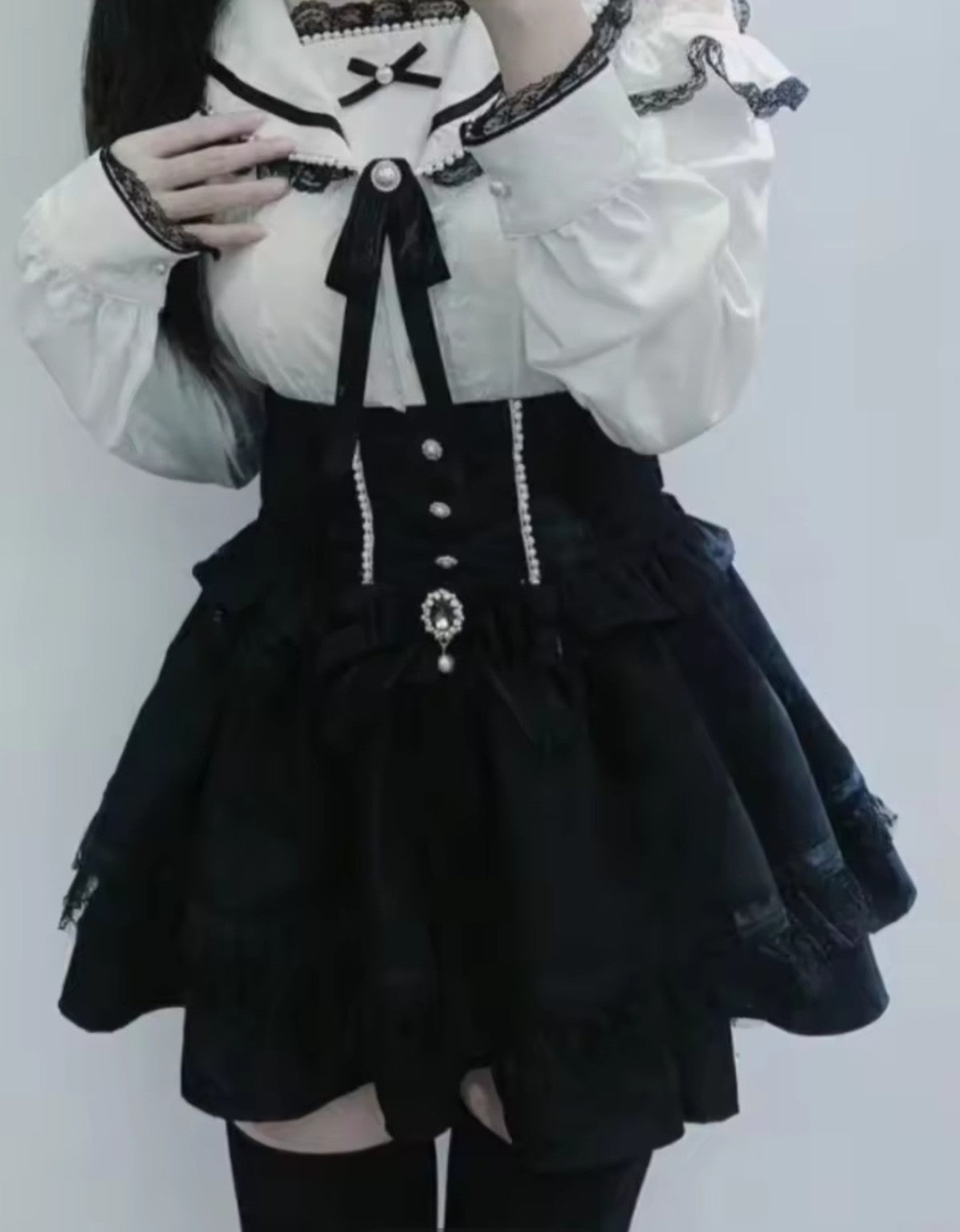Black high waist Lolita mini skirt front view