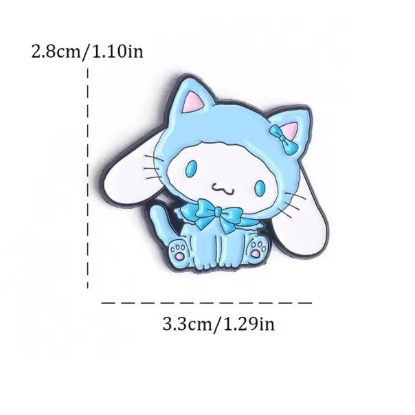 Blue kawaii cat costume enamel brooch dimensions