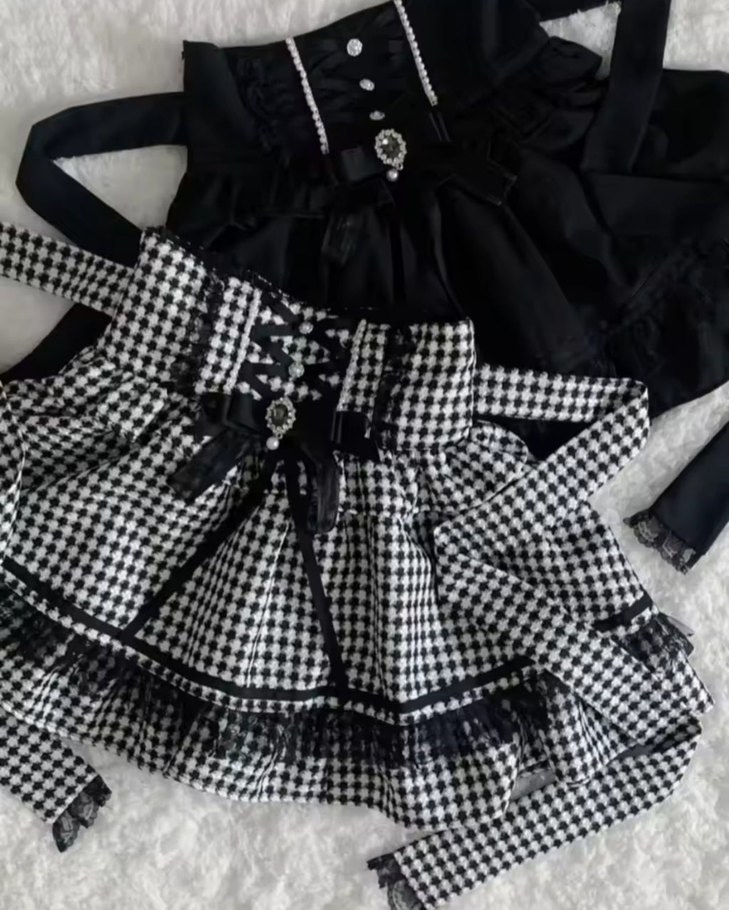 Black and white houndstooth high waist Lolita mini skirt