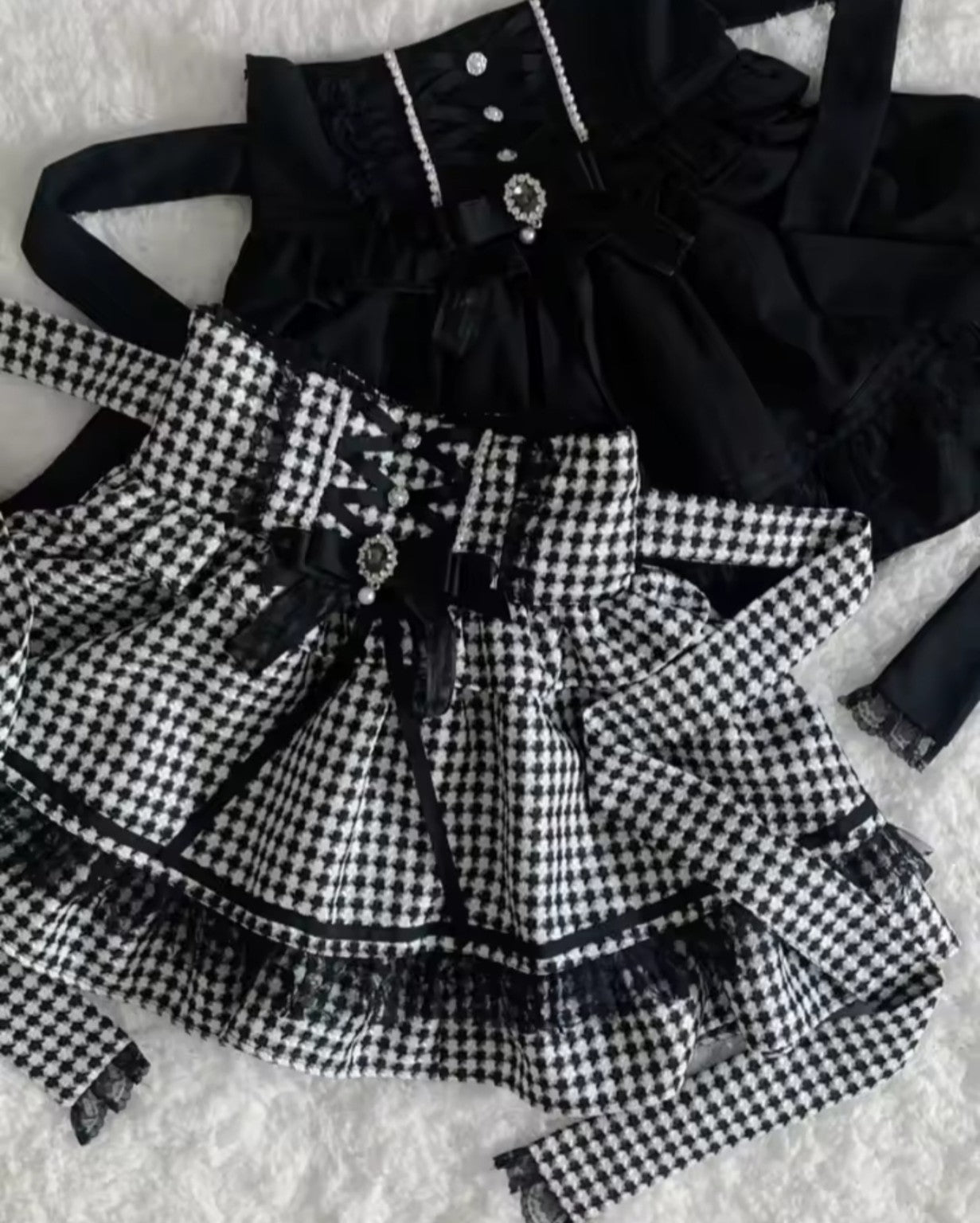 Black and white houndstooth high waist Lolita mini skirt