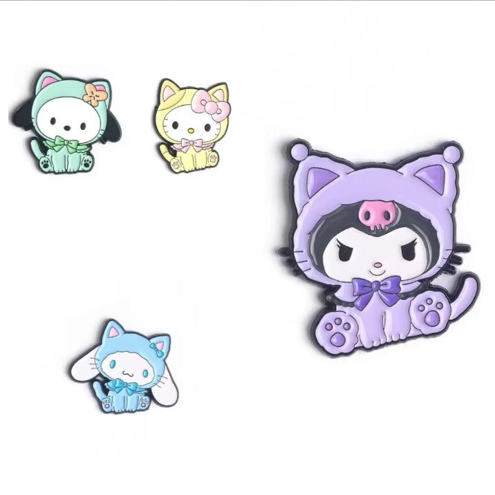 Kawaii character cat costume four piece enamel brooch set