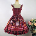 Burgundy little witch Lolita dress with bow and illustrated print