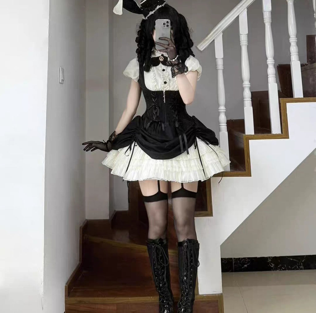 Black Lolita corset princess dress set worn outfit