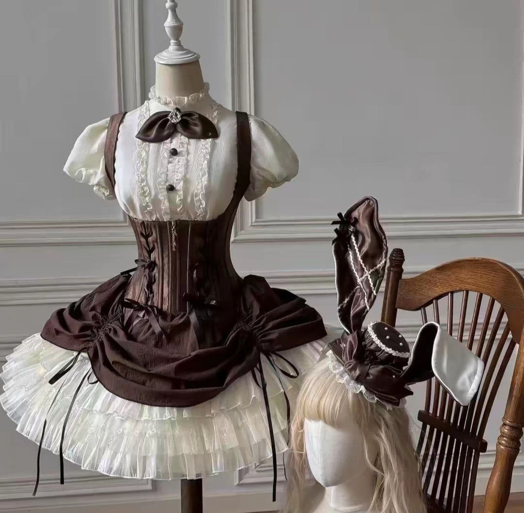 Brown Lolita corset princess dress five piece set