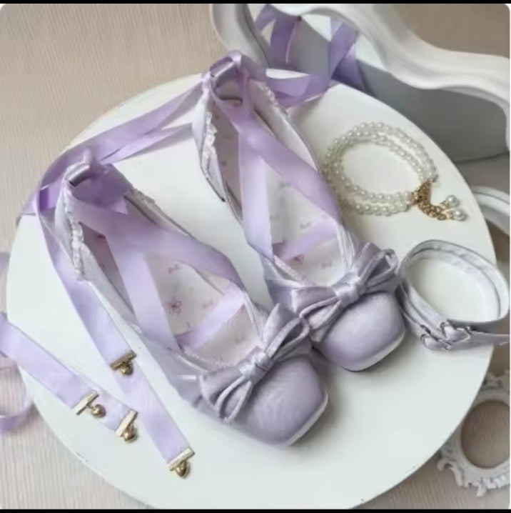 Purple satin Lolita ribbon shoes