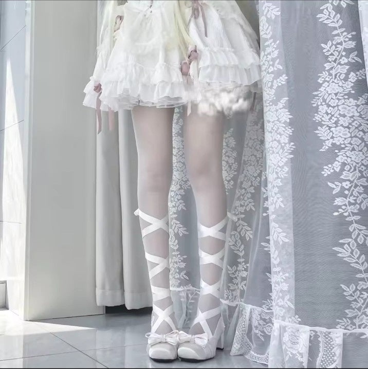 Lolita ribbon shoes styled in white