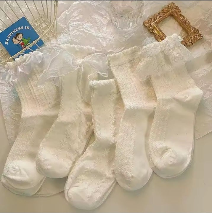 White lace bow Lolita sock set