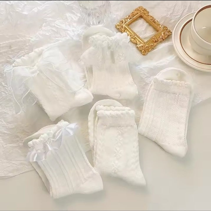 Five pairs white Lolita lace socks