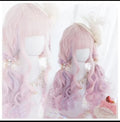 Peach pink long wavy synthetic wig with bangs