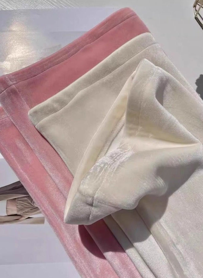 Pink and cream velvet fabric detail
