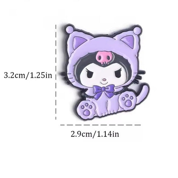 Purple kawaii cat costume enamel brooch dimensions