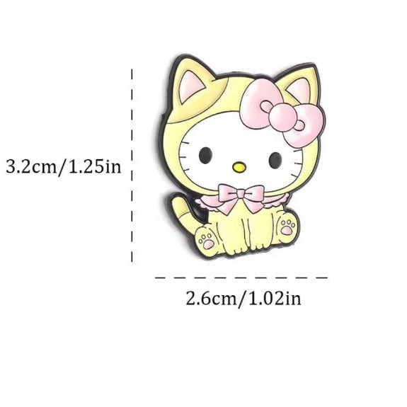 Yellow kawaii cat costume enamel brooch dimensions