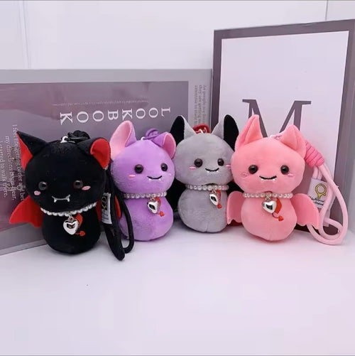 Four colour vampire bat plush keychain set