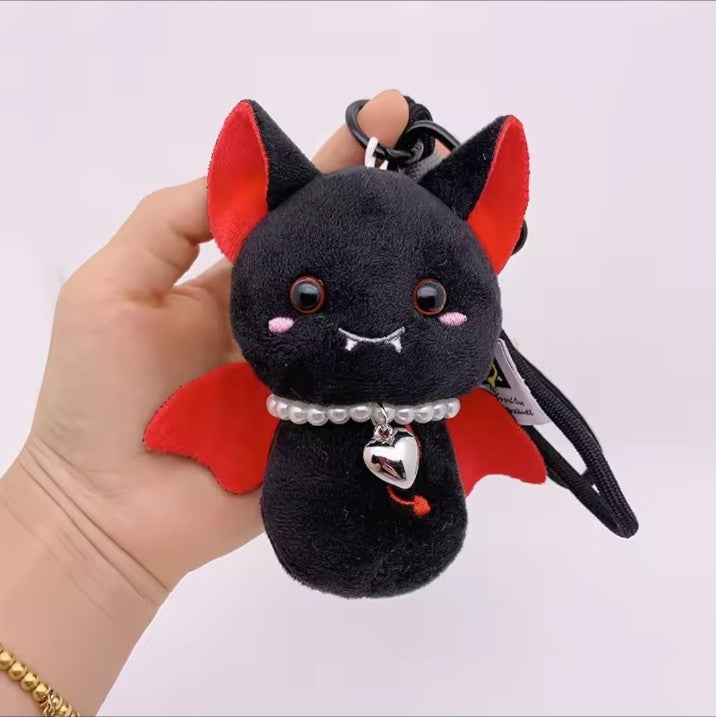 Black vampire bat plush keychain