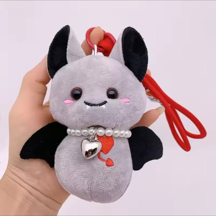 Grey vampire bat plush keychain