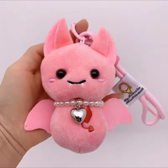 Pink vampire bat plush keychain