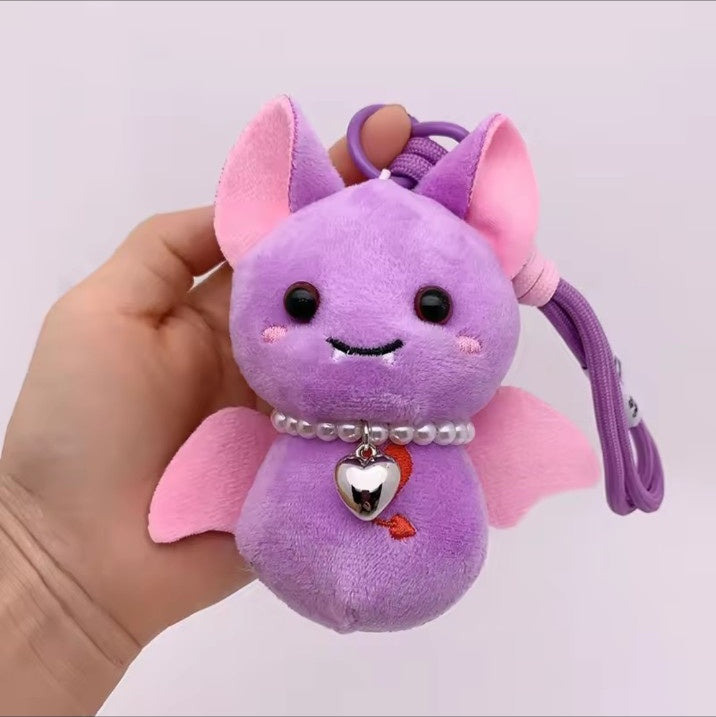 Purple vampire bat plush keychain